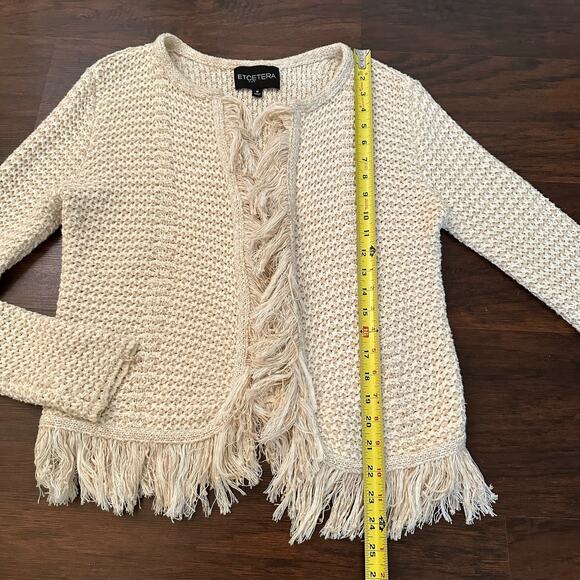 Etcetera cream & beige knit open-front cotton cardigan sweater size M - Picture 9 of 11